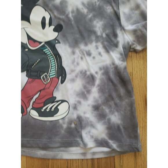 Disney Mickey Mouse Tie Dye Womans Crop Top Tee T-shirt Sz L Lightweight Grey - Picture 4 of 11